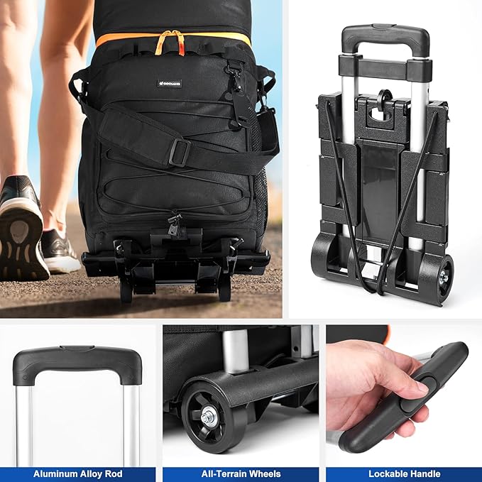 Odoland 48/72 Can Rolling Cooler Bag with Wheels & Handle, Collapsible Insulated Ice Chest for Beach, Camping & Tailgating - Portable Travel Soft Cooler on Wheels, Collapses for Easy Storage