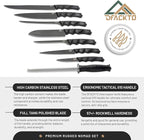 DFACKTO 11-PC Rugged Nomad Chef Knife Set - High Carbon Stainless Steel Kitchen Cutlery w/Full Tang G10 Handles, Protective Sheaths w/Green Travel Case - Professional Cutlery for Cooking & Camping
