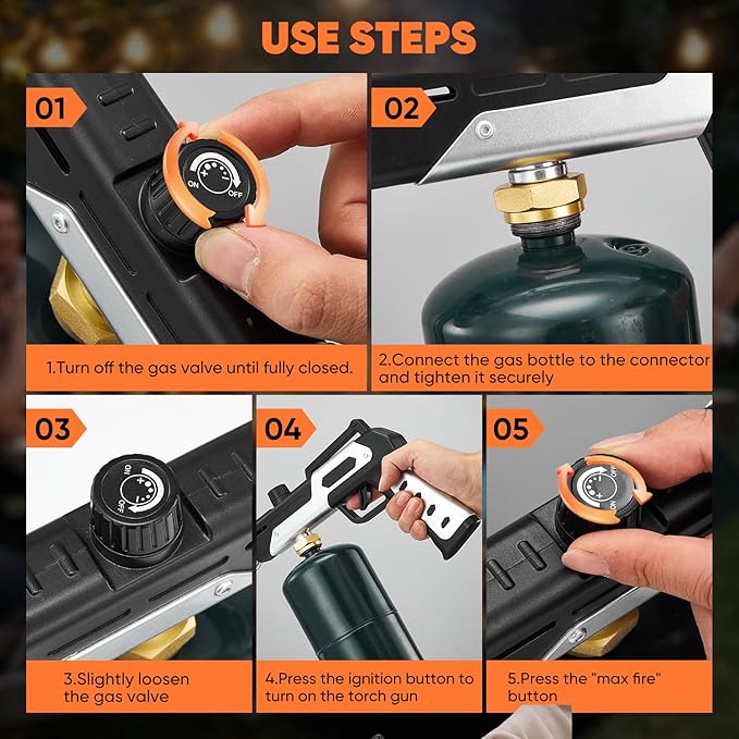 Saker Propane Torch Gun, Adjustable Flame Blow Torch with Safety Lock for BBQ, Grill, Campfire, Searing Steak, Cooking, Charcoal Lighter, DIY, Camping Torch Gift Idea (Propane Tank Not Included)