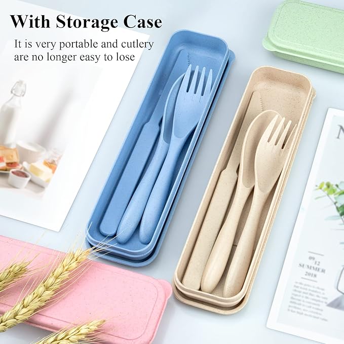 4 Sets Portable Utensils Set with Case, Travel Utensils Fork and Spoon Set for Lunch Box Accessories, Reusable Lunch Utensils Set for Work, Travel Accessories Camping Utensil Set and Home Use