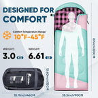 PTEROMY Sleeping Bags for Adults, Lightweight and Machine Washable, Water Resistant Backpacking Camping Sleeping Bag for Warm Cold Weather, Camping Essentials for Hiking Travel