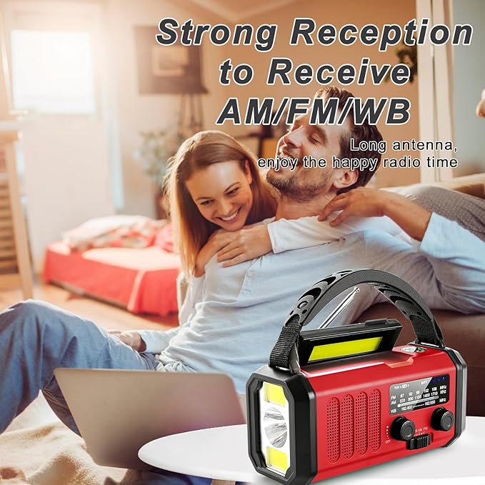 Weather Radio, Emergency Crank Radio AM/FM/NOAA Solar/Hand Crank/USB Charging,10000mAh /37000mWh Rechargeable Battery, Flashligh Cell Phone Charger for Hurricanes Camping & Home Emergencies