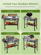 FOHERE Folding Grill Cart for Blackstone 16-28 Inch Griddle, Portable Outdoor BBQ Prep Table with Wheels & Paper Towel Holder, Stand for Camping, Patio, Tailgating