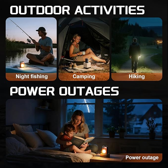 Portable Camping Light, 3500LM Adjustable LED Camping Lantern Rechargeable with 2.5-15H Runtime&Screen, Alloy Waterproof Flashlight for Power Outages, Emergency, Hurricane(Orange)