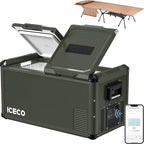 ICECO VL75ProD 12Volt Refrigerator, 79Qt Dual Zone Portable Fridge with SECOP, 0-50°F, Bluetooth Control, Dual USB 12/24VDC&110-240VAC, Car Refrigerator Portable For Trip| With Camping Cot-Khaki