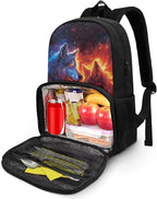 Fire Flame Wolf School Bag Backpack with Lunch Compartment 17in Travel Laptop Insulated Cooler Bag Box Hiking Picnic Camping Travel Casual Backpack Kids Daypack