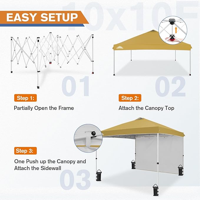 EAGLE PEAK Commercial Canopy 10x10 Pop Up Canopy Tent with 1 Sidewall, Easy Setup Heavy Duty Instant Event Shelter for Vendors & Markets, Outdoor Sun Shade, Beige