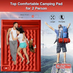 Double Sleeping Pad Camping, Self Inflating 6'' Extra-Thick 2 Person Pillow Built-in Foot Pump Waterproof Inflatable Sleeping Mat Backpacking, Tent, Hiking, Portable Camping Pad (Orange-Black)