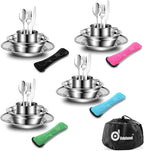 Odoland 29pcs Stainless Steel Utensils Camping Mess Kits with Bowls Plates Cups Forks Spoons and Knives for 4, Cutlery Flatware Set for Backpacking, Outdoor Camping Hiking and Picnic