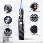 Torch Lighter, Butane Lighter, Windproof Adjustable Big Jet Flame Butane Torch, Refillable Gas Long Torch Lighter with Safety Lock for Candle Grill Camping BBQ Kitchen Soldering, Gas Not Included