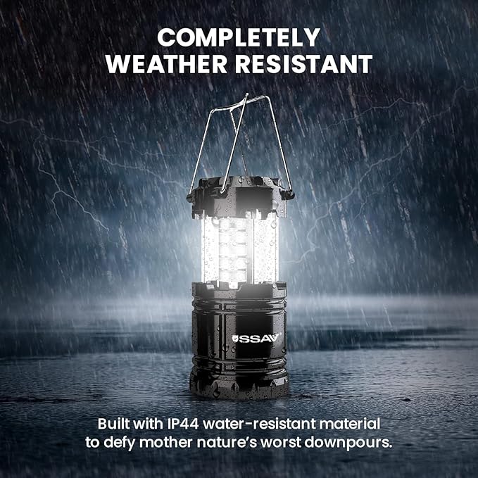 4 Pack LED Camping Lantern, LED Lanterns, Suitable Survival Kits for Hurricane, Emergency Light for Storm, Outages, Outdoor Portable Lanterns, Black, Collapsible | Batteries Included