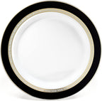 OCCASIONS 50-Piece Plastic Plates Set for 25 Guests – Heavy Duty Disposable Dinner & Dessert Plates, BPA-Free,Fancy Party/Wedding Dinnerware, Ritz Black & Gold