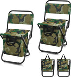 Jerify 2 Pcs Fishing Chair with Cooler Bag Multi-Function Foldable Compact Fishing Stool Hunting Chair Portable Backrest Stool with Folding Backpack for Finishing Camping Hunting Travel(Camo Color)