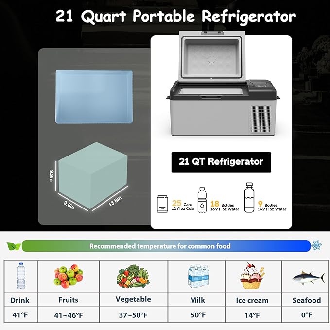 Alpicool Y19E Portable Fridge 12 Volt Car Refrigerator 21Quart Freezer for Fishing, Camping, RV, Truck, Boat-12/24V DC(Grey&Black)