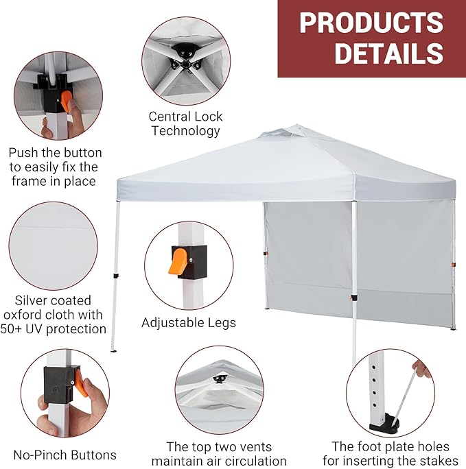 10x10ft Pop-Up Canopy, Outdoor Screen Tent with Mesh Mosquito Netting Sidewalls, Waterproof & UV-Block Shade Shelter for Camping, Picnic, Deck & Backyard Events