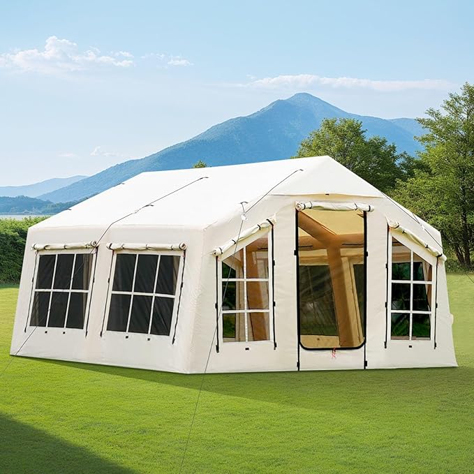 2025 Upgraded Waterproof Inflatable Camping Tent, Large Blow-Up Air Tent, No Assembly Needed Luxury Glamping House, Oxford Fabric