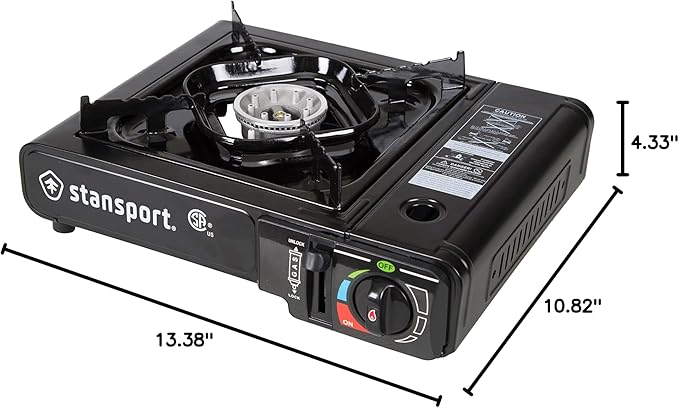 Stansport Portable Outdoor Butane Stove, Black, 13.38" L x 10.82" W x 4.33" H
