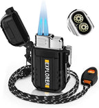 Torch Lighter, Double Jet Flame, Waterproof, Windproof, Refillable Butane Gas Lighters for Survival, Camping, Hiking, Grill