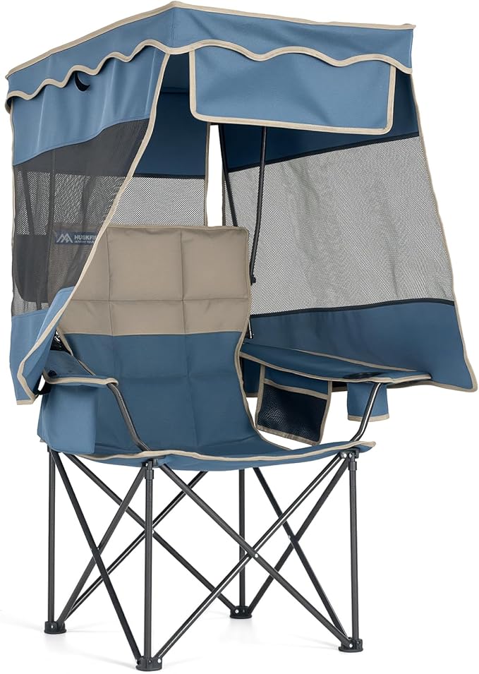 Camping Chair with Canopy Shade Oversized Folding Chair with Canopy for Outdoor Camping,Fishing Padded Outdoor Chair with Cup Holder,Cooler Bag,Side Pockets Beach Chair with Canopy Supports 330 lbs