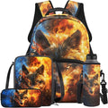 Wolf Backpack with Lunchbox Cool Kids Backpack Lightweight Trendy Kids Bookbag and Lunch Box Set Boys 4 Pcs School Bag for Boys 7-8 Daypack Travel Camping Outdoor Hiking