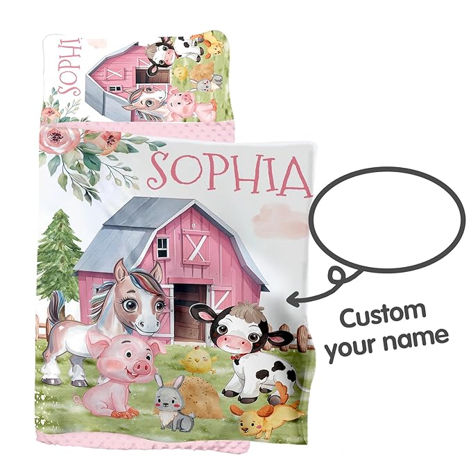 Custom Toddler Nap Mat for Preschool, Personalized Name Kids Sleeping Bag with Animal House Design for Daycare, Roll Up Sleeping Mat with Removable Pillow and Soft Dot Minky Blanke for Girls Camping