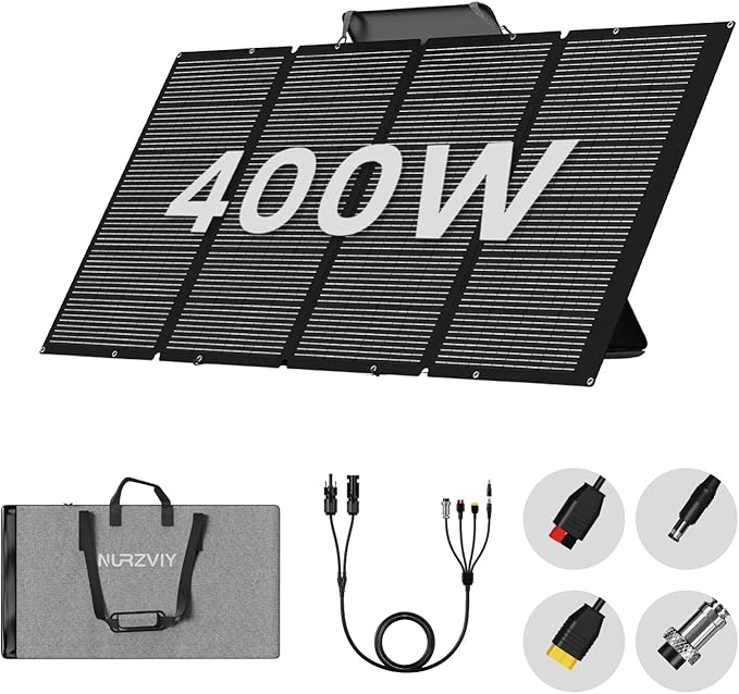 400 Watts Foldable Solar Panel, Luggable & Durable, Portable 400W Solar Charger Complete with Adjustable Stand Case, 40V Waterproof for Off-Grid Camping RV/Campervan Solar Generator