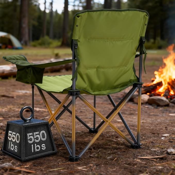 Timber Ridge Oversized Folding Camping Chair for Adults, Support 550 LBS Heavy Duty with Cup Holder Side Pocket for Camping, Lawn, Picnic, Green