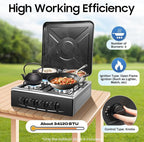4 Burner Gas Stove Portable Natural Gas Camping Grill Stove Floor Standing Gas Cooktop with Storage Stand Wind Blocking Cover Adapter Manual Ignition for Outdoor Camping RV (4 Burner-Black)