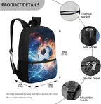 3 Set Cool Football School Bags with Lunch Box and Large Capacity Pencil Holder Set, Book Bag for Kindergarten Elementary Boys Camping Activities Outdoor