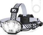 Rechargeable Headlamp, Ultra-Bright 5 LED Head Lamp with Red White Light,IPX4 Waterproof Headlight,8 Mode Head Flashlight for Outdoor Running Hunting Fishing Hiking Camping Gear