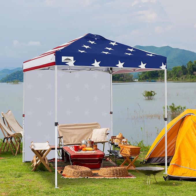 EAGLE PEAK Commercial Canopy 6.6x6.6 Pop Up Canopy Tent with 1 Sidewall, Easy Setup Heavy Duty Instant Event Shelter for Vendors & Markets, Outdoor Sun Shade, American Flag
