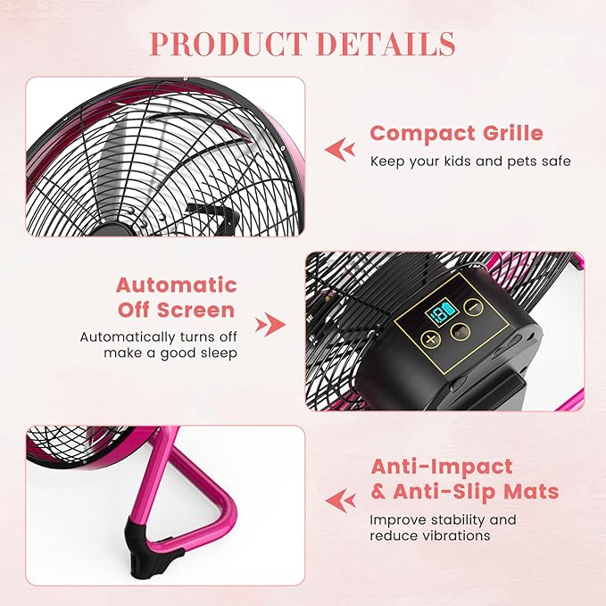18” Portable Battery Operated Fan, Rechargeable Cordless Camping Fan Outdoor, USB Output, 360° Tilt, 10~60h Runtime, Quiet, Wireless, Metal Blade, For Travel Gazebo Home Garage Gym RV Barn
