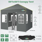 COBIZI 10x10 Pop Up Canopy Tent, Outdoor Party Tent with 4 Sidewall One Push Setup Glow, 3 Adjustable Height Air Vent Waterproof UPF50+, Bag, 4 Sandbag, 8 Stake, 4 Rope for Beach, Commercial