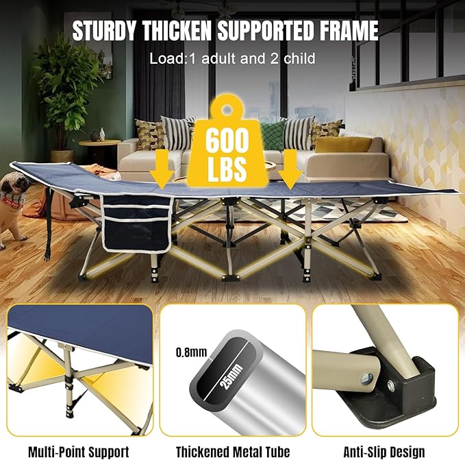 YELLOW JACKET Folding Camping Cot with Mattress, Upgraded 32" Wide Cot for Camping, Folding Sleeping Cot with Carry Bag, Camping Cots for Adults Idea for Home, Office & Travel