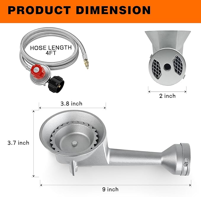 Veralune Taper High Pressure Cast-Iron Propane Burner Head, with 20 PSIG Adjustable Regulator, Taper Burner Head for Turkey Fryer Burners, Outdoor Cooking, Camping