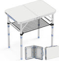 Small Folding Table Portable, 2ft Camping Pinic Table with 3 Adjustable Height, Aluminum Foldable Lightweight Patio Side Table with Carry Handle for Outdoor Indoor Hiking Camp BBQ Beach (White)