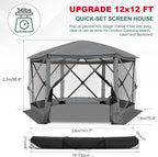 COBIZI 12x12 FT Pop Up Canopy Stargazing Tent, Gazebos On Clearance with Removable Roof,Instant Screened in Gazebo, Screen Tents Portable carpas para Patio for Outdoor Camping,Backyard, Garden,Gray