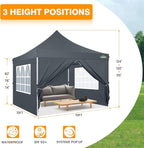 COBIZI 10x10 Pop Up Canopy with 4 Sidewalls, Canopy Tent 10x10 for Parties, Backyard, Commercial, Waterproof and Portable Instant Shelter UV50+ Outdoor Gazebo with 4 Sandbags(Light Gray)