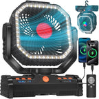 12 Inch Camping Fan,40000mAh Portable Fan with LED Lantern Light,Cool white & Warm White Dimmable Fans, Oscillating Fan with 360° Rotation Hanging Hook for Tents, Cordless USB Desk Fan(Black)