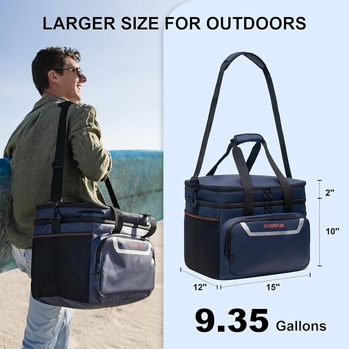 EVERFUN Small Cooler Bag 24 Can Insulated Lunch Box Double Deck Soft Leak-Proof Waterproof Collapsible Ice Chest for Men Women Work Travel Car Trip Picnic Beach