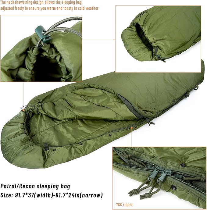 MT Military Patrol/Intermediate Sleeping Bag, Part of 4 Piece Army Modular Sleep System for All Season Olive Drab/Black