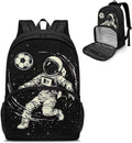 Boys Grils Kids Meal Prep Backpack All in One Backpack Insulated Lunch Bag Travel Casual Elementary Middle High School Student Backpack Hiking Daypack, Astronaut Soccer