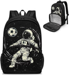 Boys Grils Kids Meal Prep Backpack All in One Backpack Insulated Lunch Bag Travel Casual Elementary Middle High School Student Backpack Hiking Daypack, Astronaut Soccer