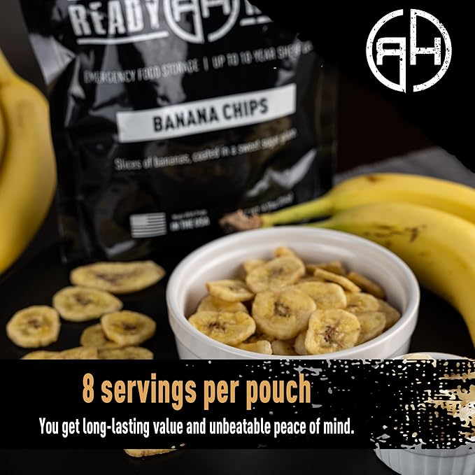 Ready Hour Banana Chips Case Pack – Emergency Snacks, Dehydrated Fruit, Long-Term Storage, Crunchy Banana, Survival Food, Prepper Pantry, Bulk Shelf-Stable Fruit– 48 Servings (6 Pouches)
