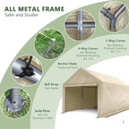 10x20 FT Heavy Duty Carport Car Tent Car Canopy Storage Shed, Portable Garage with Removable Sidewalls & Doors All-Season Tarp for Car,Truck,SUV,Party Beige