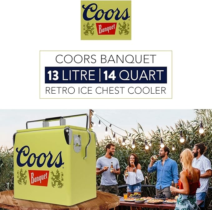 Coors Banquet Retro Ice Chest Cooler - Portable Ice Bucket with Bottle Opener, Vintage Style, Insulated for Camping, Beach, Picnic, RV, BBQs, Tailgating, Fishing, 18 Can, 14 qt (13L)