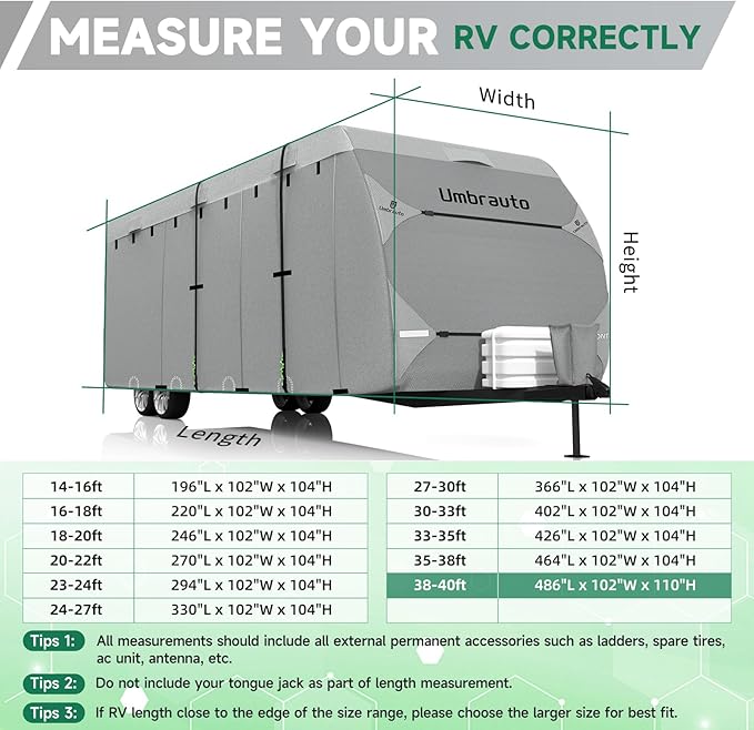 Umbrauto RV Cover 16-18ft: 7 Layers Travel Trailer Cover, Waterproof Camper Cover, Toy Hauler Cover with Tongue Jack Cover, Extra Windproof Ropes, Gutter Covers