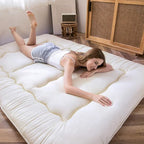 MAXYOYO Japanese Floor Futon Queen Size, Thicken Tatami Mat Sleeping Pad Foldable Roll Up Mattress Trifold Pad Guest Bed, Off White