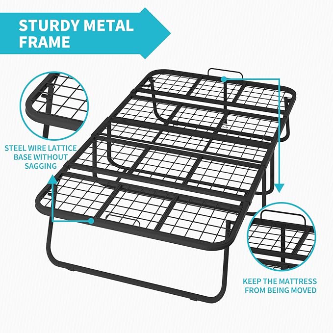 BALUS Folding Bed with Mattress for Adults, Rollaway Bed with Wheels and Memory Foam Mattress, 75"x38" Portable Fold Up Beds Metal Frame for Guest Room Space Saving, Easy Assembly & Moving(Standard)