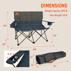 Kelty Loveseat Oversized 2-Person Heavy Duty Folding Camp Chair, Double Seat for Soccer Games, Tailgating, Beach Days (Regular Height/Dark Shadow)